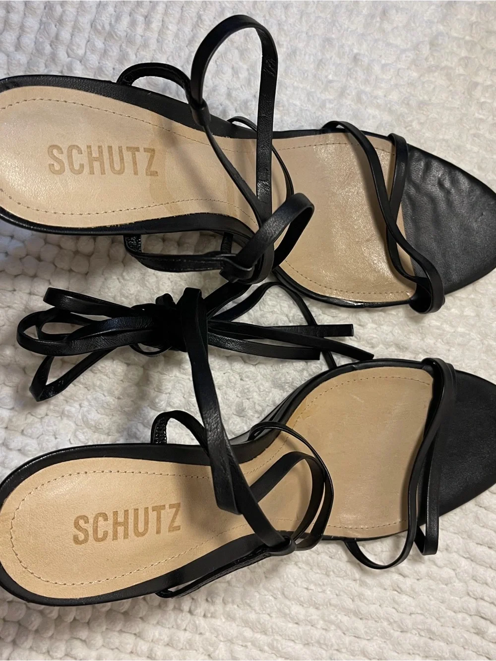 SCHUTZ Black Strappy Lace-Up Wedge Sandals